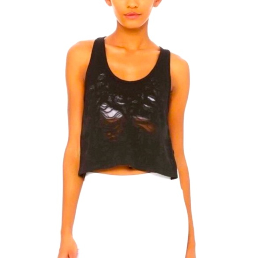 15. ALO Yoga Step Black Distressed Tank